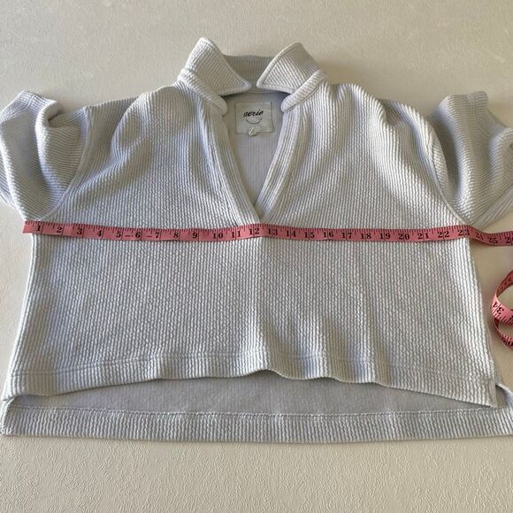 Aerie Waffle Knit Oversized Top Small • Light Gray Collared Split Neck • Cozy Lo - Picture 4 of 6
